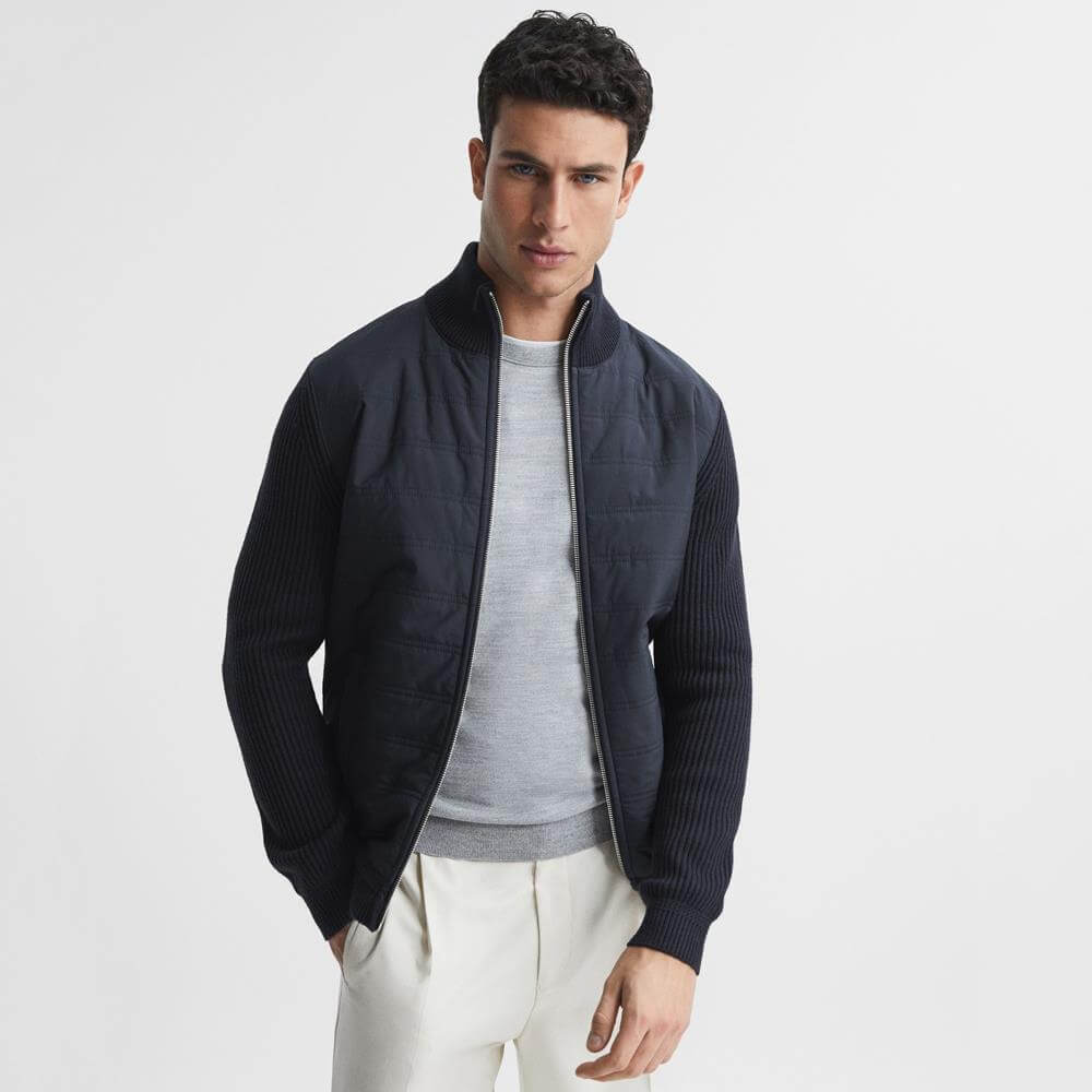 REISS TRAINER Hybrid Zip Through Quilted Jumper Jacket Jarrolds Norwich